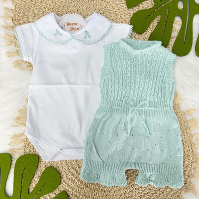 Conj body e jardineira Sofia- Verde Água